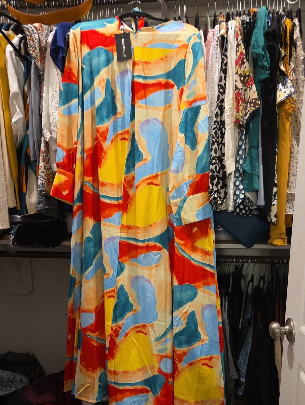 Abstract Multicolor Maxi Dress - Vibrant Blue, Red & Yellow